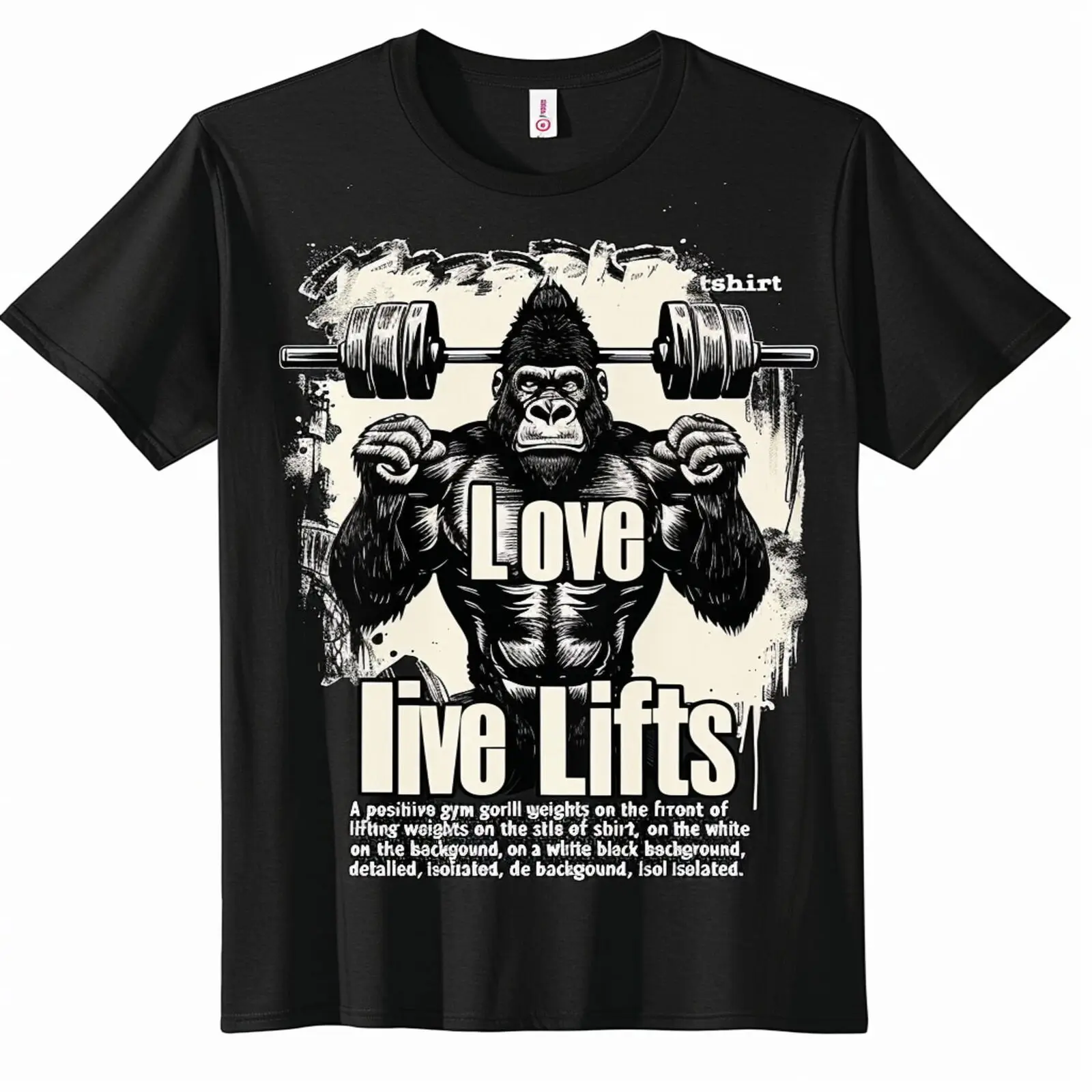 

I Love Life Gym Gorilla Weightlifting TShirt Positive Motivational Tee