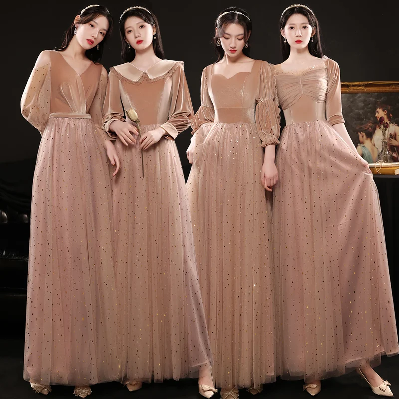 

Spring Evening Party Dress Autumn New Velour Mesh Sexy Cheongsam Vestidso Long Sleeve Bling-Bling A-Line De Qiapo Robe Soiree