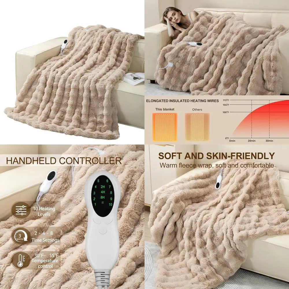 

Heated Throw Blanket 51x63 - 5 Temp Settings, 86-158°F, Digital Display, Timer, Washable Velvet