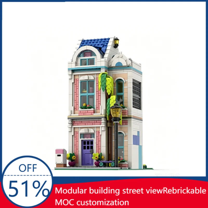 1096PCS Coral Townhouse Modular Street View Building Blocks House Creative Model Custom Puzzle DIY Assembly Educational Toy Gift