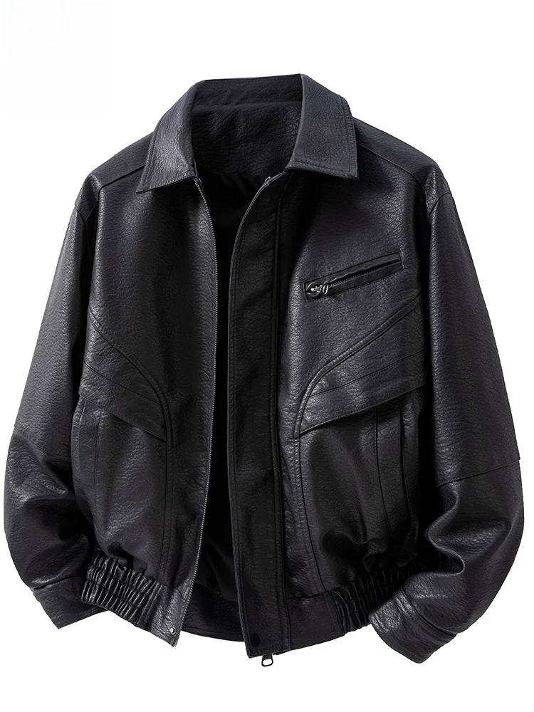 

Rn Мужская американская байкерская ор кожаная куртка с воротником Faion Urban Sle из искусственного материала Long Sve на молнии Pur...