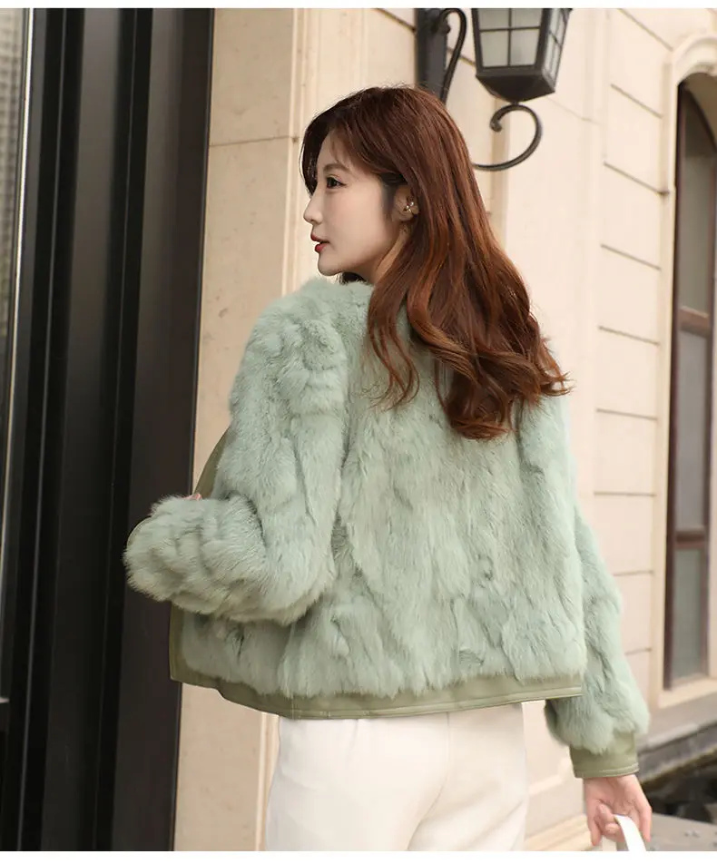 Automne et hiver nouveau manteau de fourrure de lapin Rex femmes mode col en v manches longues veste de fourrure femme décontracté vêtements d'extérieur amples