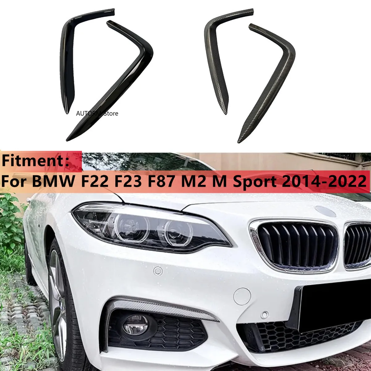 

For BMW F22 F23 218i 220i 228i 230i M235i M240i M Sport 2014-2020 Front Bumper Side Splitter Canard Spoiler Kit Fog Lamp Sticker
