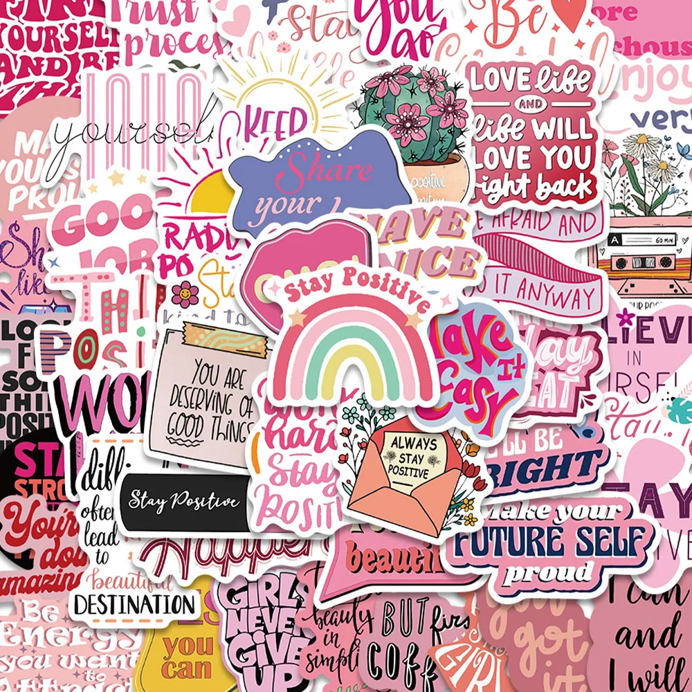 

50pcs Pink Inspirational Phrase Sticker Passion Cool Decal For Laptop Phone Luggage Laptop Magazine PVC Decal Sticker DIY Gift