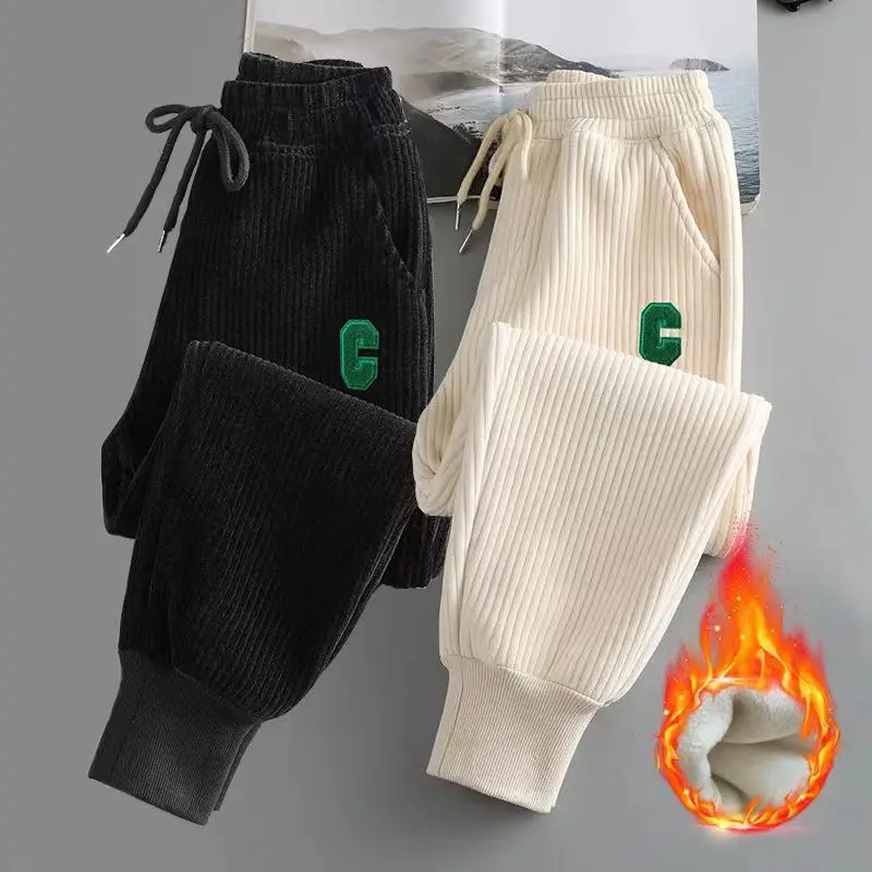 

Женские спортивные брюки Thiened Fce Corduroy с высокой талией, осенне-зимние, новые, облегающие, повседневные, свободного кроя