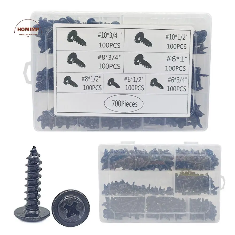 

700pcs/set Self-Tapping Screw Assortment Kit Carbon Steel High Hardness Self-drilling Screw Fully Threaded High Quality