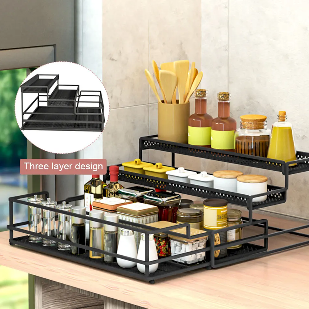 

Kitchen Organizer Spice Rack 3 Layers Pull-out Drawer Seasoning Rack Spice Jars Olive Oil Seasoning Bottle Storage Spice Rack