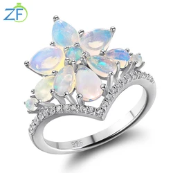 GZ ZONGFA Genuine Natural Opal Ring 925 Sterling Silver  for Women Gemstone Custom Flower Engagement Ring Fashion Fine Jewelry