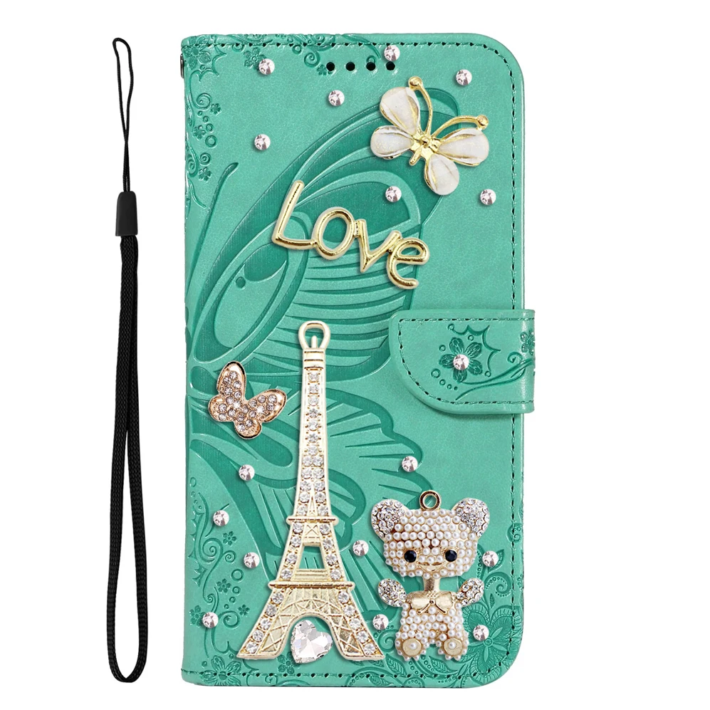 Luxury Leather Wallet Case for Samsung Galaxy A13 A14 A15 A03S Bear DIY Series Mobile Phone Case Card Slots Butterfly Flip Cover