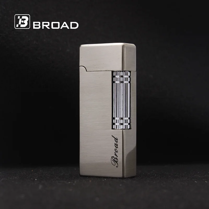 BROAD Flint Gas Lighter Butane Side Slip Grinding Wheel Lighters Cigarettes Accessories Cigar Smoking Lighters Gadgets for Men