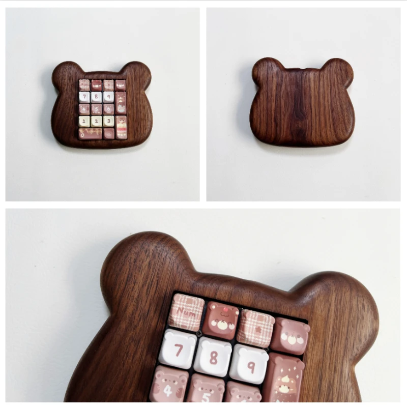 

Lucky Boy Customized Mechanical Keyboard Kit Wooden 17 Key Number PAD Black Walnut Bear Style Hot Plug 2.4G 3-mode Cute Gift