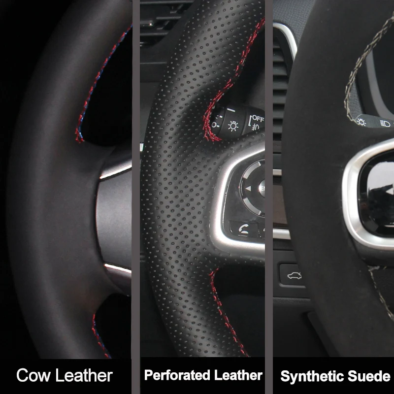 For Hyundai Solaris Verna I20 Accent 2008-2012 Hand-stitched Durable Artificial Leather Black Steering Wheel Cover