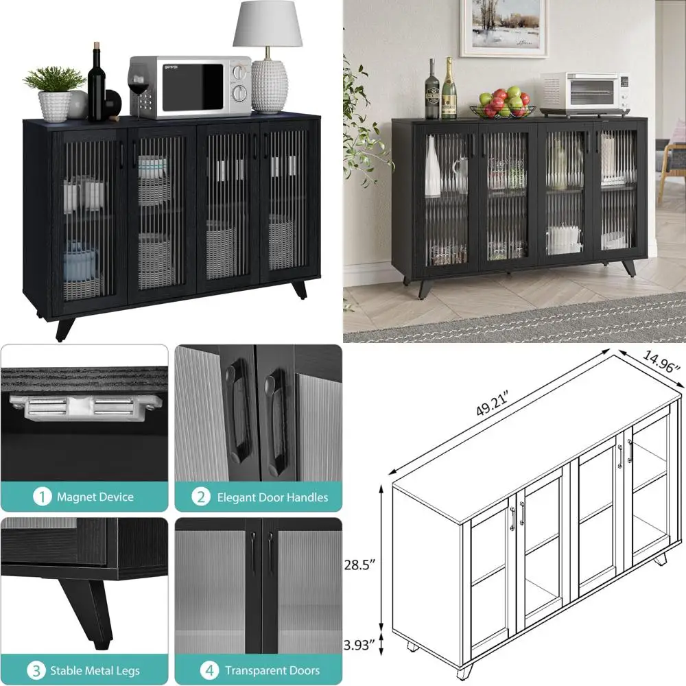 طاولة بوفيه مطبخ بانانا سوداء مقاس 49 بوصة مع أبواب وخزانة لاستخدام الخزانة الجانبية ووحدة التحكم