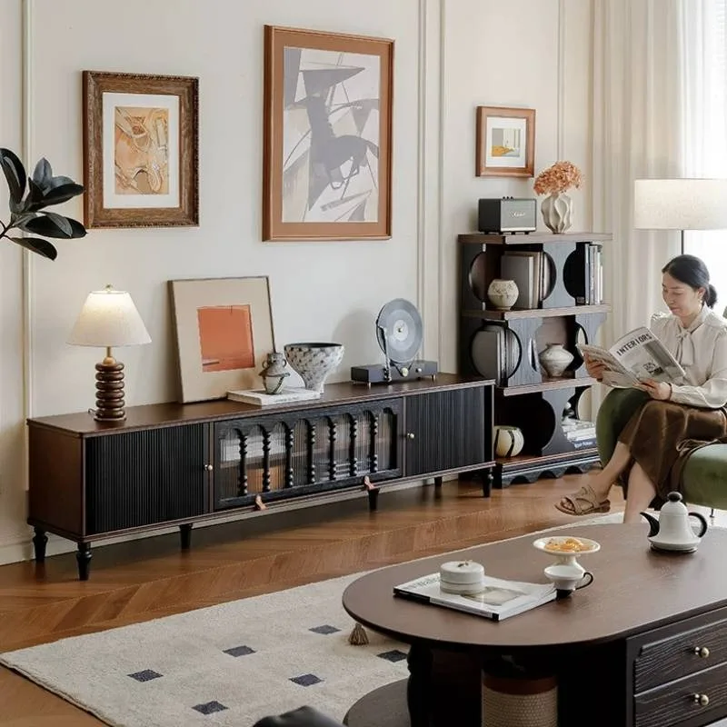 Unique Drawers Tv Cabinet Custom Design Classic Wooden Solid Modern Tv Cabinet Space Storage Black Mobili Per La Casa Furniture