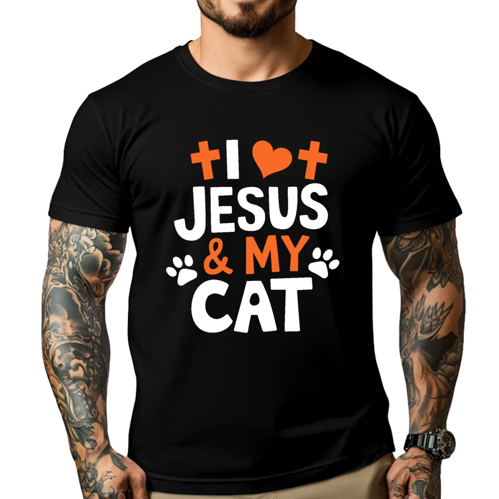 

I Love Jesus And My Cat Christian God Believer Christianity Mens Clothing 2025 Original Mens T-Shirts Mardi Gras