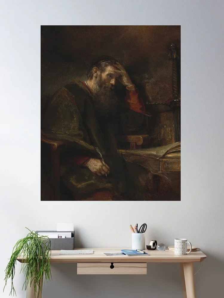 Saint St. Paul the Apostle Rembrandt 1645 Portrait Painting, Art Print Canvas Poster, Living Room Decor, Home Wall Picture