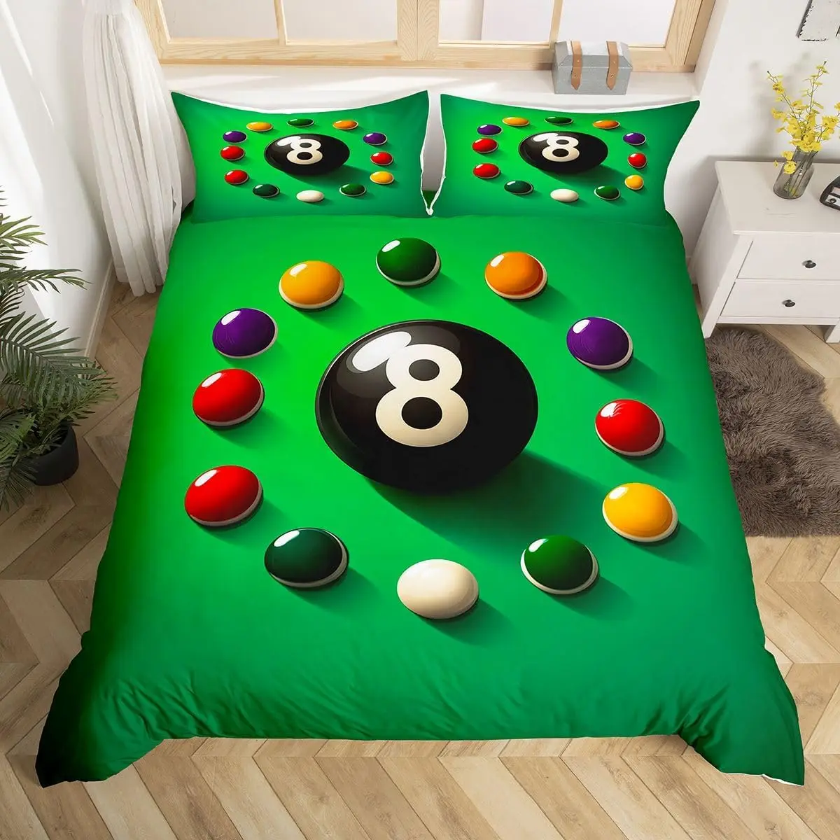 Billiards Ball Duvet Cover Sports Games Comforter Cover Full Queen, Billiard Balls Bedding Set Team Sport Bedclothes with Zipper