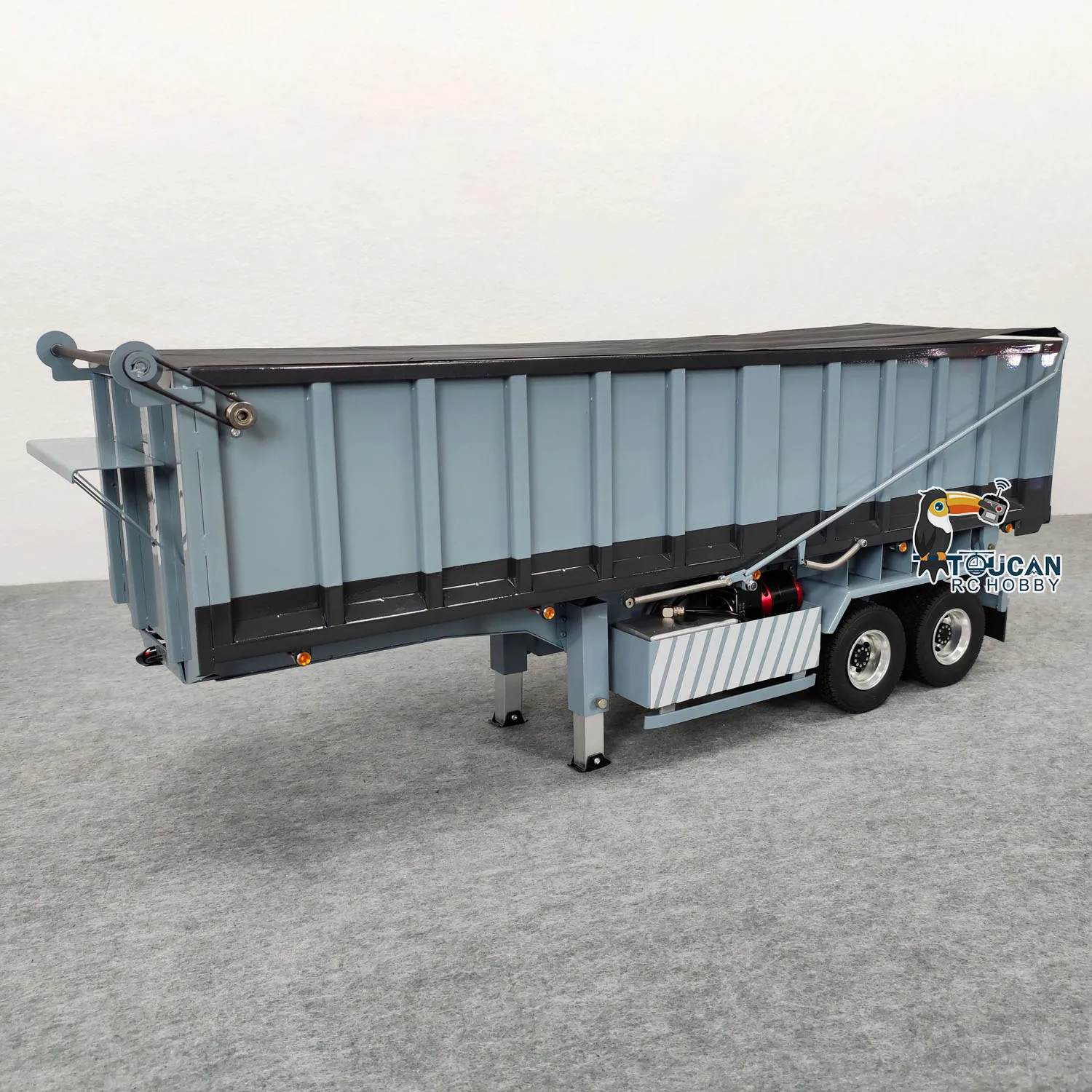1/14 Metal 2-axle Hydraulic Dump Trailer Electric Tarpaulin for Toy RC Tractor Truck Cars Vehicle Model