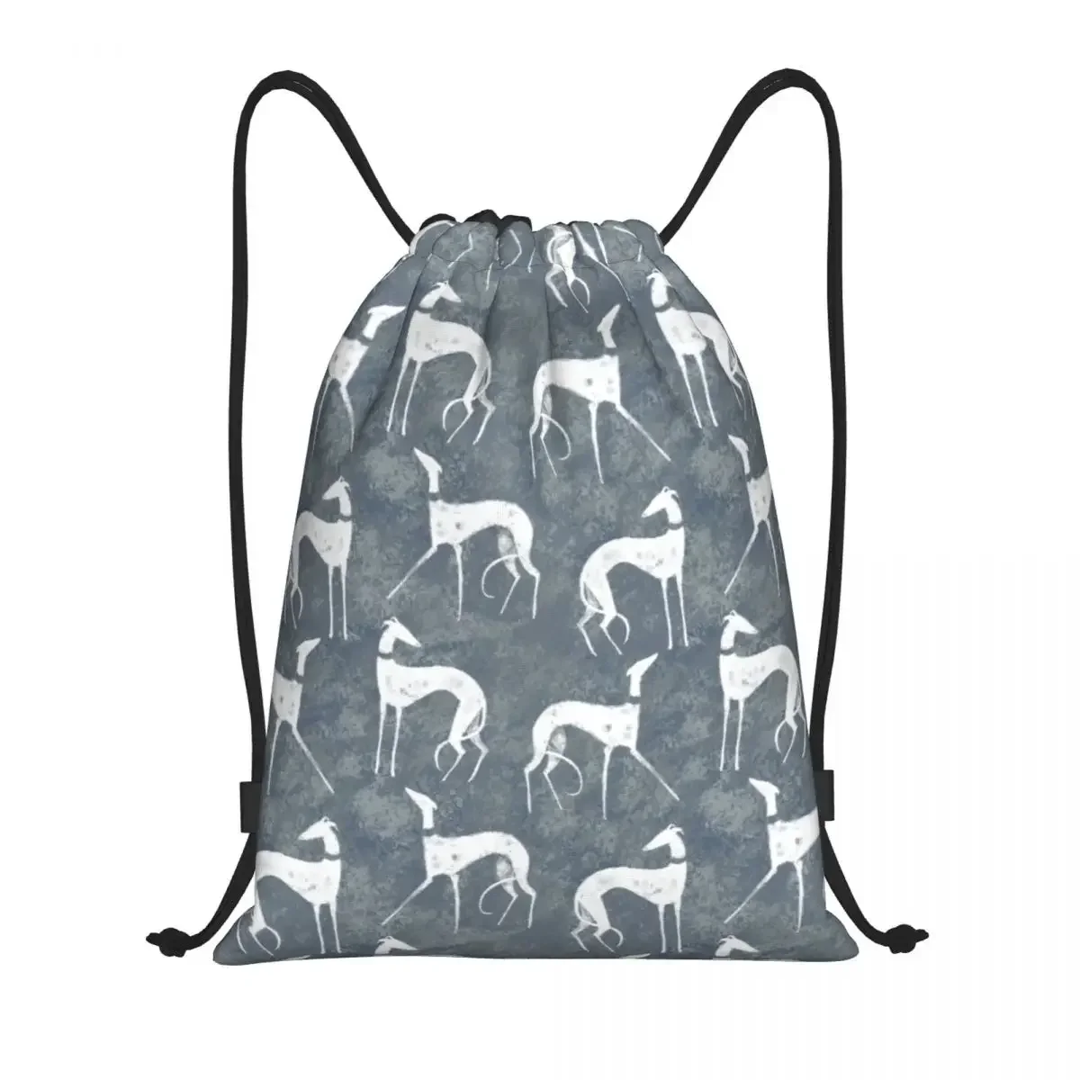 Saco de ginástica personalizado para homens e mulheres, mochila esportiva dobrável, Whippet Greyhound Hound Dog, mochilas de armazenamento de compras, White Galgos