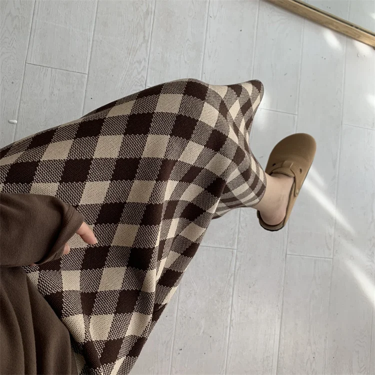 

Retro Knitted f Skirt Women's Elastic Wrap around Skirt Midi Length High Waist Slim Fit Casual Sle Acrylic Fiber