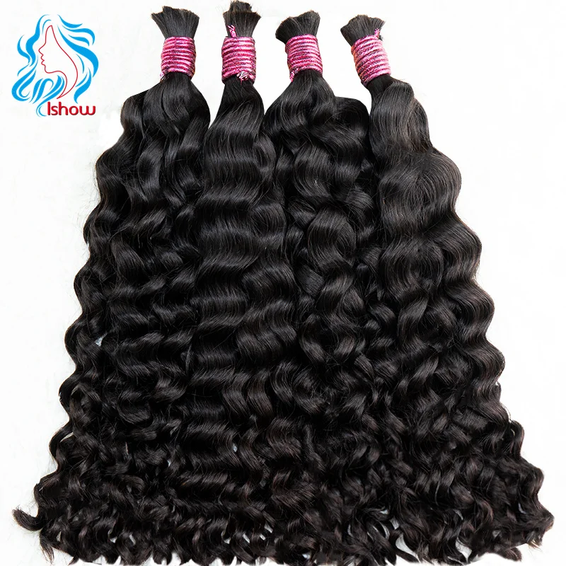 Volume do cabelo humano para trançar, onda de água, nenhuma trama, indiano real, natural, preto, extensões, encaracolado