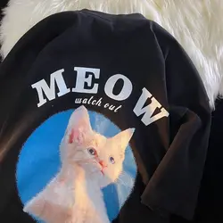 Abbigliamento donna Simpatico gatto modello animale T-shirt a maniche corte da uomo e da donna Coppia di nicchia nazionale a mezza manica Harajuku