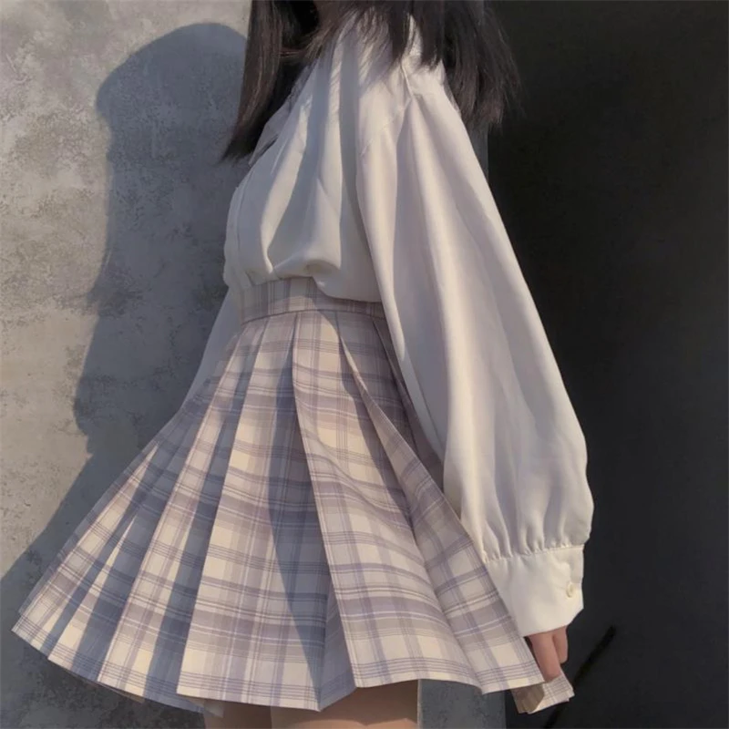 [Jian Xue] Girls Short Sleeve Summer Short High Waist Pleated Skirts Plaid Skirts Women Dress For JK School Uniform Students