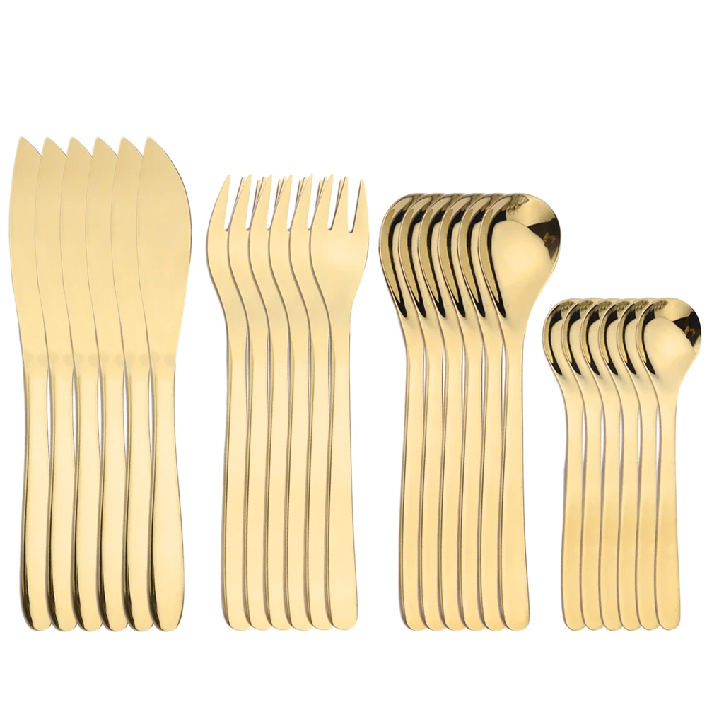 16/24 Gold Cutlery Set Knife Fork Flatware Spoon Dinnerware Stainless Steel Colorful Cutlery Set Dinnerware Household Cookware