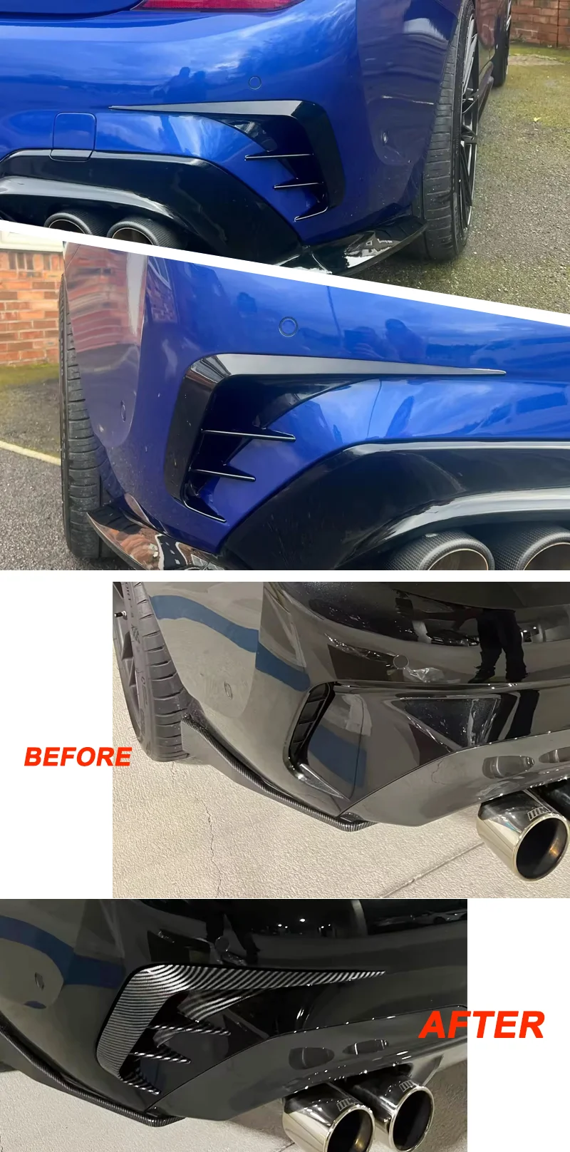 Für BMW Zubehör 3er G20 2019+ 318i 320i 325li 330i Auto Heckstoßstange Lip Spoiler Canards Vent Schwarz Carbon ABS Kunststoff – Detail 2
