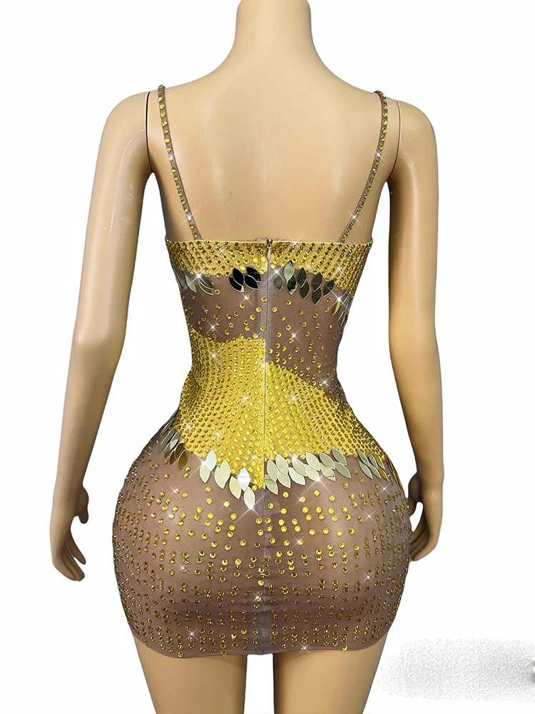 Hoge kwaliteit strass pailletten sexy jarretel kleur geblokkeerde jurk 2025, nieuwe mode aangepaste dameskleding