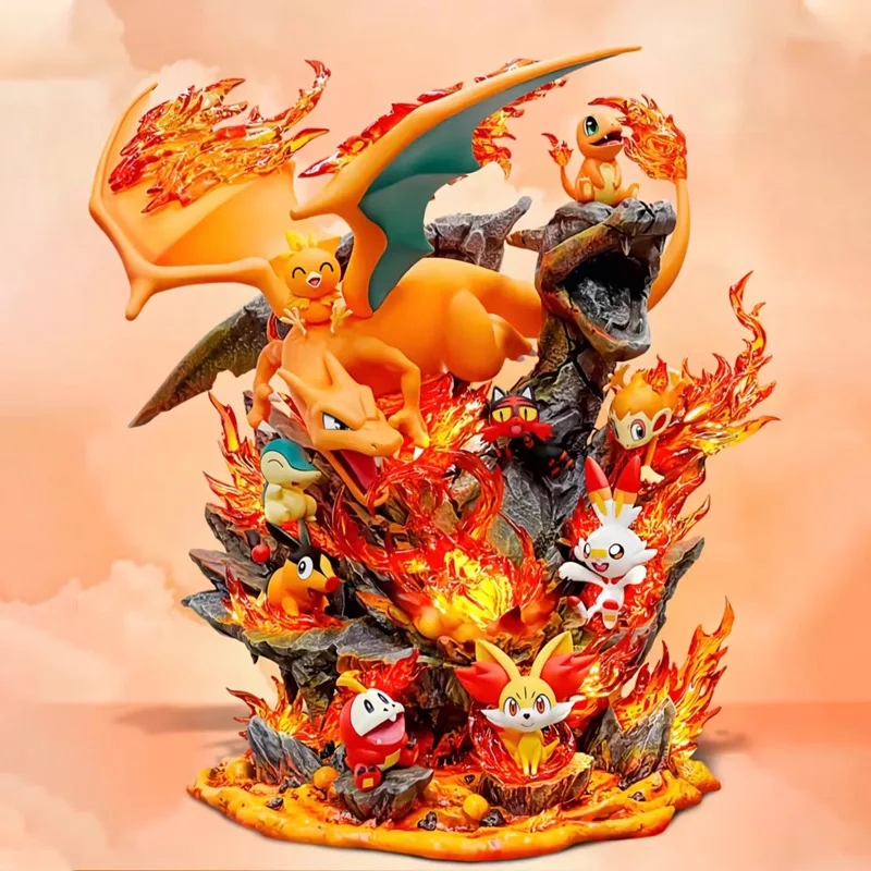 

Anime Pokemon Charizard Family Figure With Light Gk Collectible Action Figurine Statue Dolls Model Desk Ornaments Toy Kids Gift
