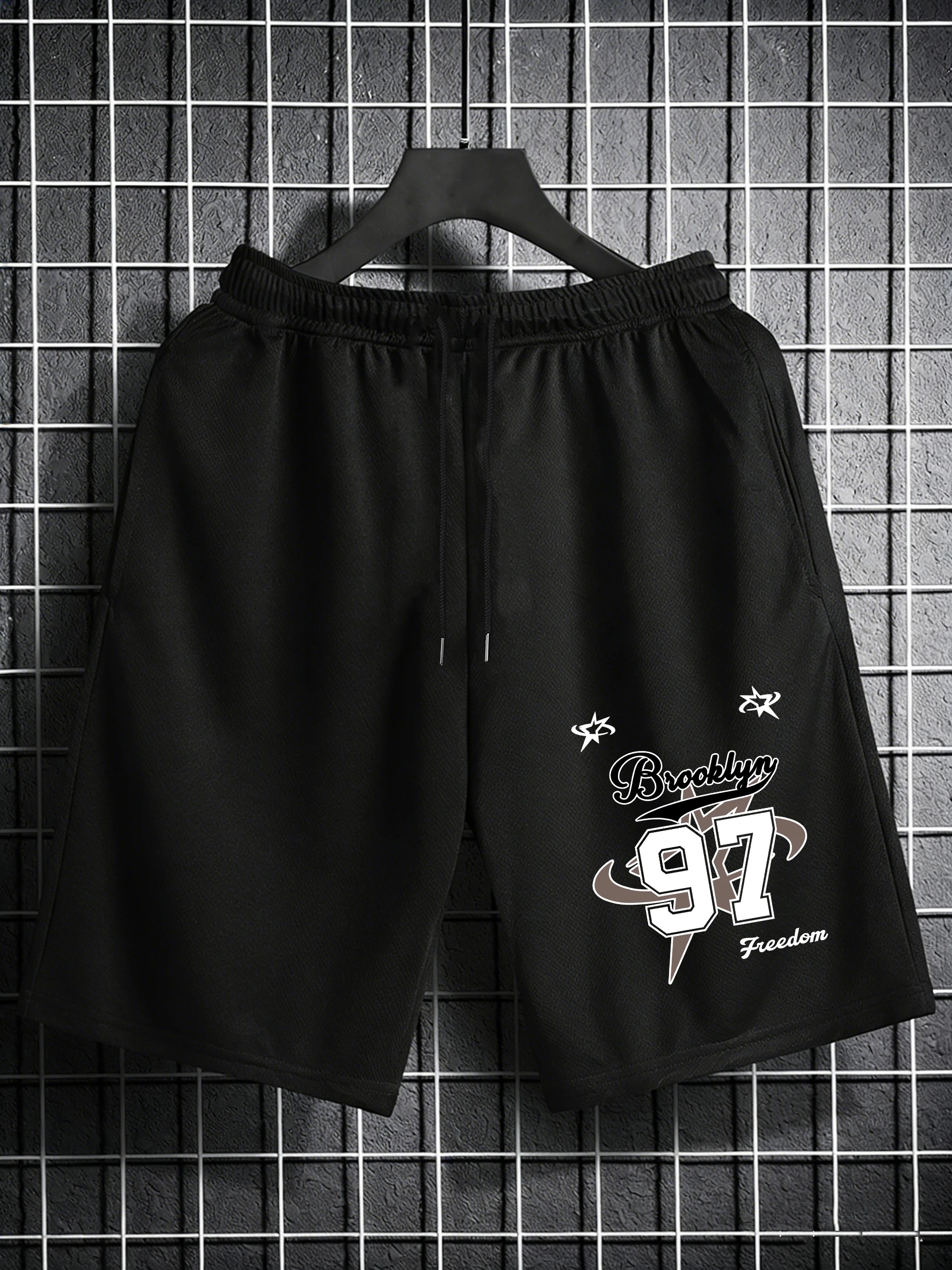 

Мужские шорты Brooklyn Number 97 Star Pattern с эластичным поясом на шнурке, широкими штанинами и карманами, летняя одежда, свободная спортивная одежда для спортзала