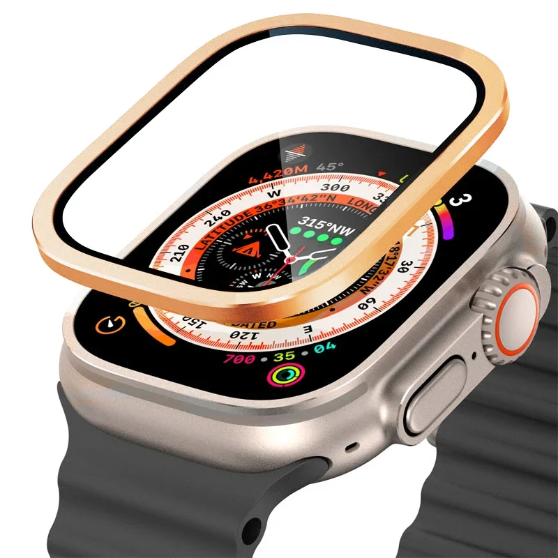 Gehärtetes Glas für Apple Watch Ultra 49 mm, Titan-Metallrahmen, kratzfeste Folie für Displayschutzfolie der Serie Ultra 2, Zubehör