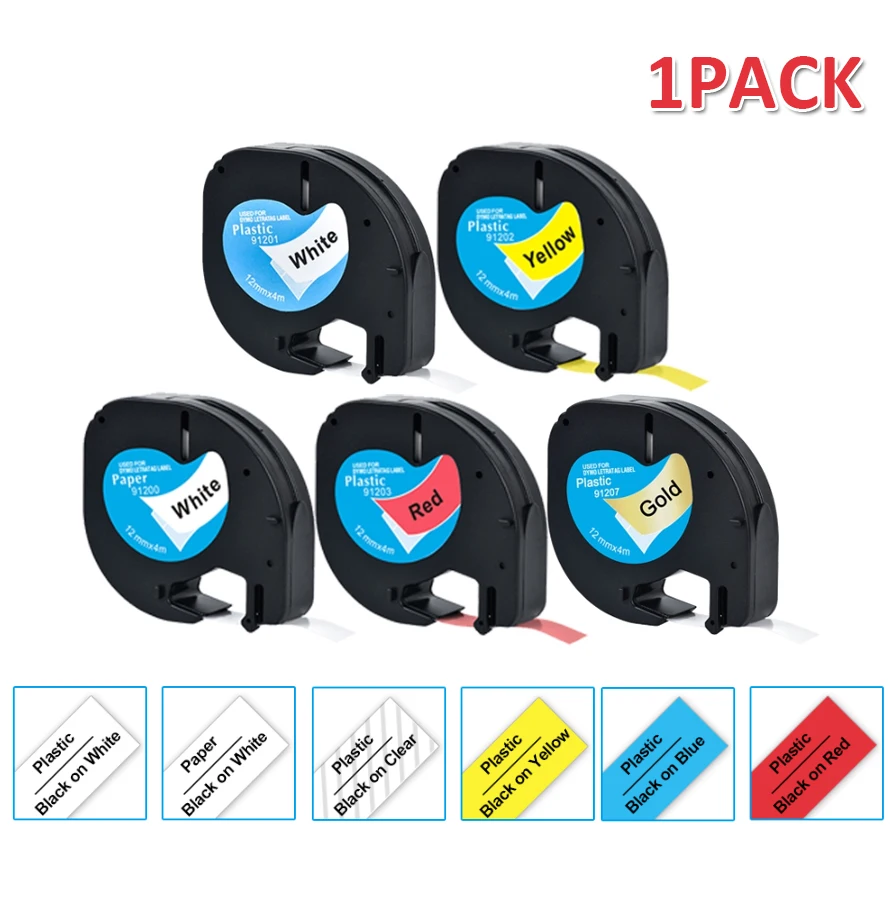 1PCS Compatible Dymo Letratag Label Tape Refill 12mm x 4m Plastic Paper 91201 91202 16952 91331 Labeling Tape