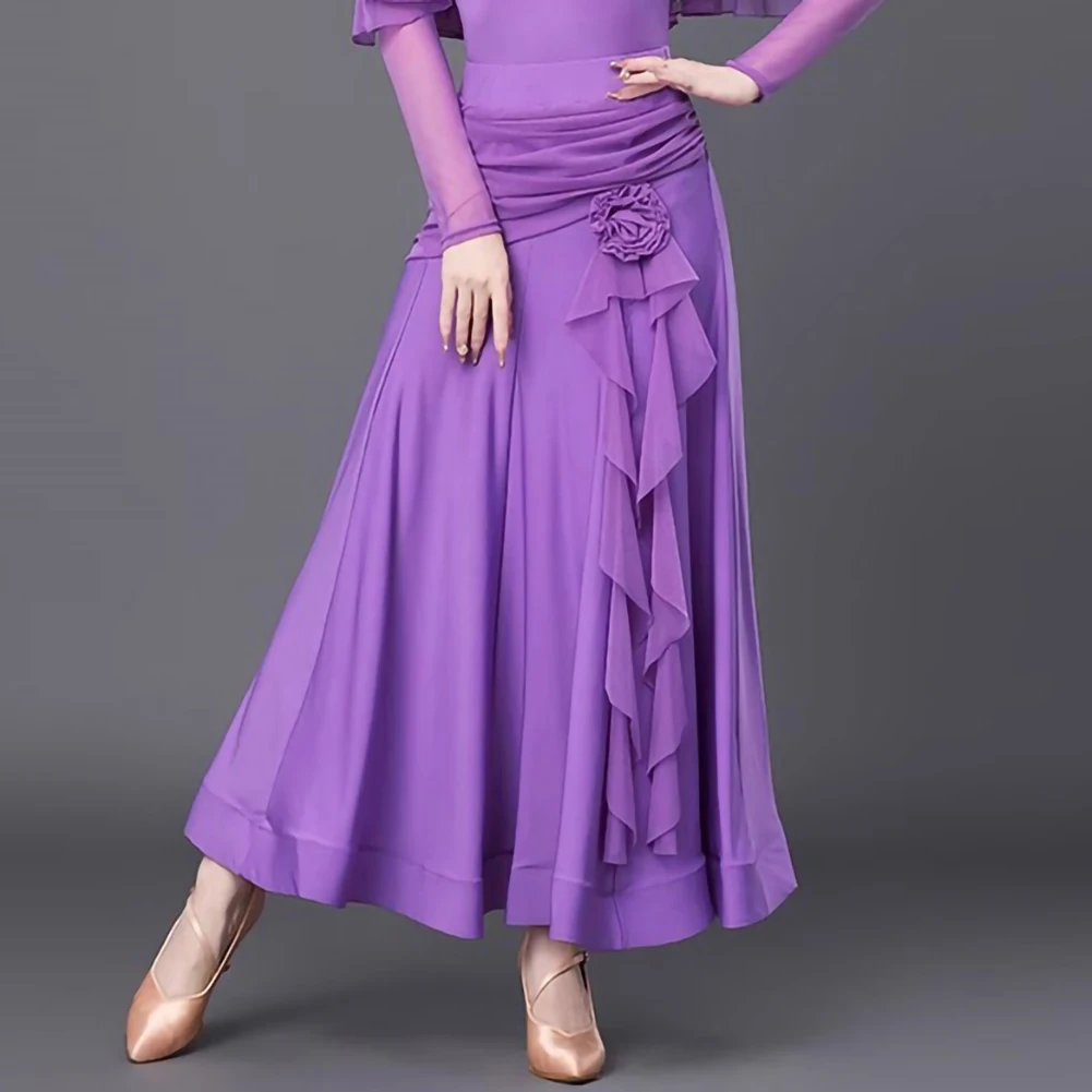 Walzer Tanz Fuchsia Hochwertiger Rock Neues Produkt Fishbone Rock Stereo Floral Ballroom Dance Eleganter Wettbewerb Langer Rock