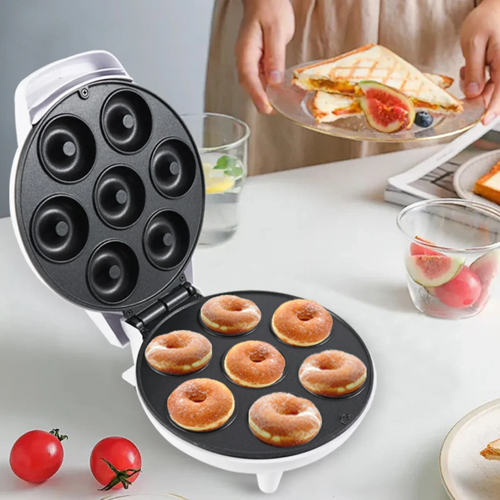 Hot SalesHousehold Donut Maker For Breakfast Non Stick Coating Kitchen Donut Machine 7 Holes Electric Baking Bread Machine 110V-