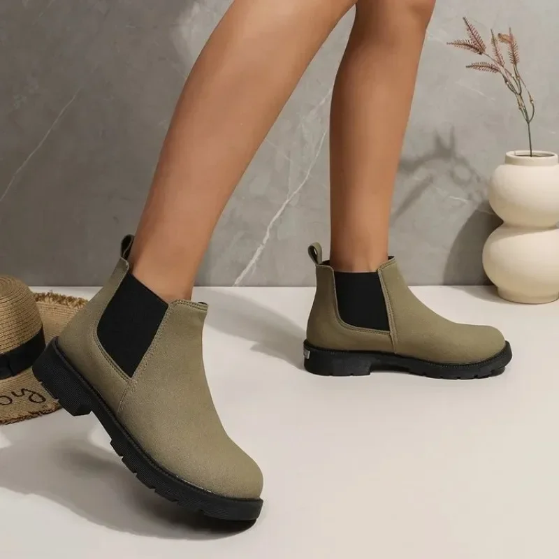 Women Botas Shoes Suede Ankle Boots Chelsea Black Boots Chunky Low Heel Female Autumn Fashion Platform Slip on Booties Mujer