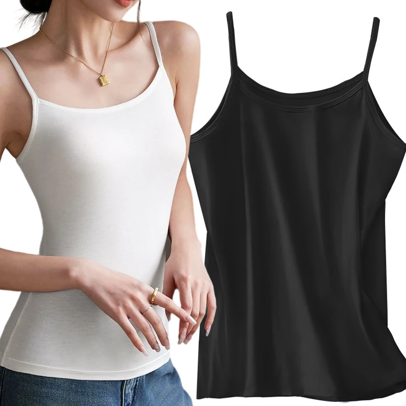Tops sexis de Color sólido, Tops cortos de algodón suave con tirantes finos, camisola informal de verano, chaleco básico sin mangas, Tops de verano para mujer