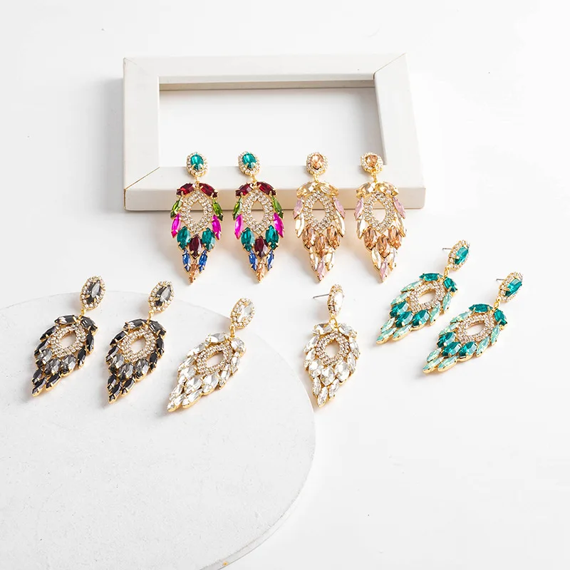 Fashion colored diamond series gas multi-layer diamond-set earrings big-name crystal super flash earrings factory wholesale