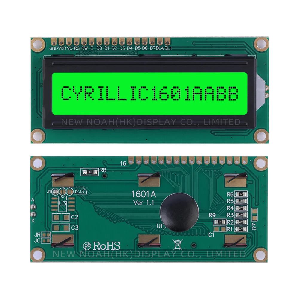 Cyrillic Green Light Black Letters 1601A Character LCD Module 01*16 LCD 16 PIN 1.5 Inches High Brightness LCD Screen