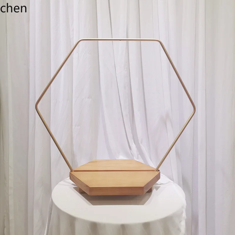 YFY Hexagonal Iron Cake Stand gold Vintage Wooden Cake Stand Wedding Birthday