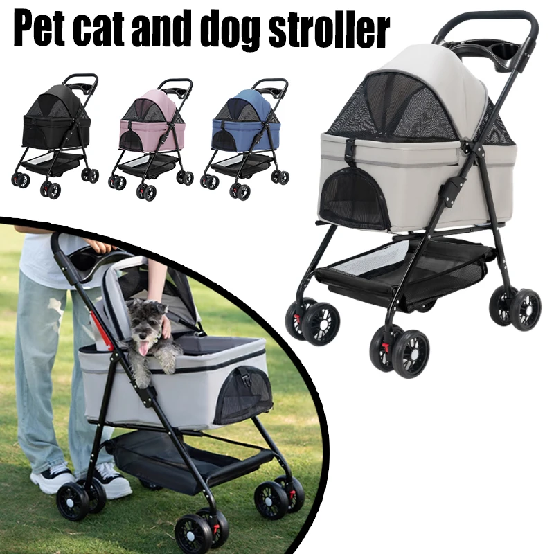 

Легкая складная коляска для домашних животных, коляска для собак с 4 колесами, съемная прогулочная коляска для питомцев, уличная коляска для собак и кошек
