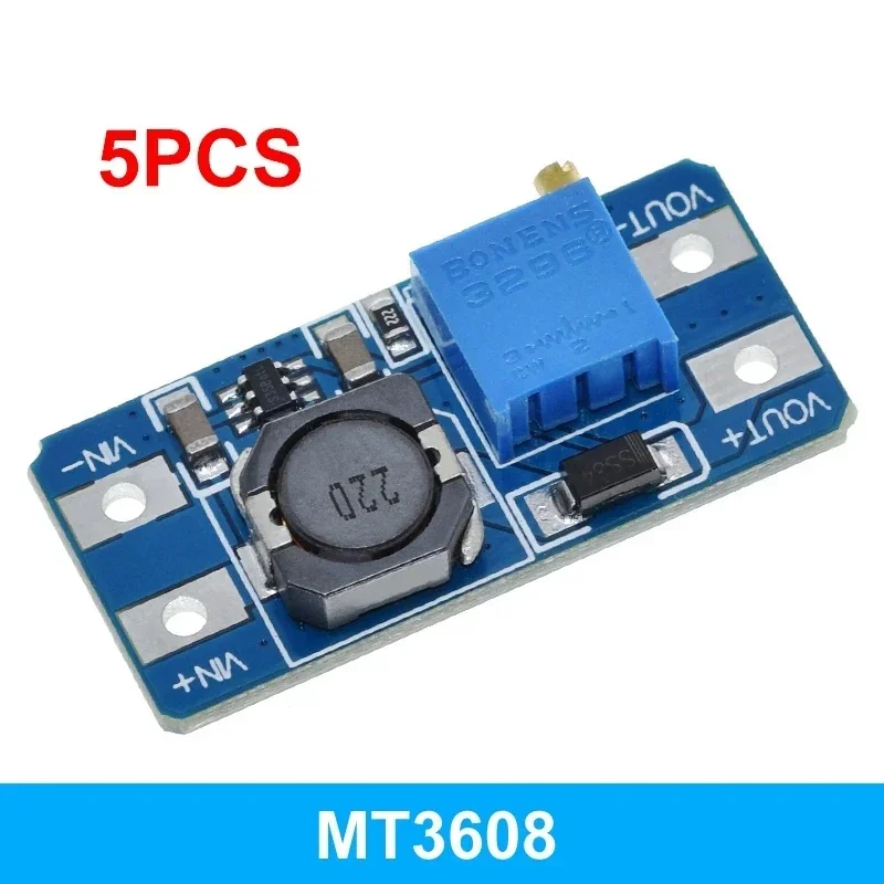 

5PCS MT3608 DC-DC Step Up Converter Booster Power Supply Module Boost Step-up Board MAX output 28V 2A