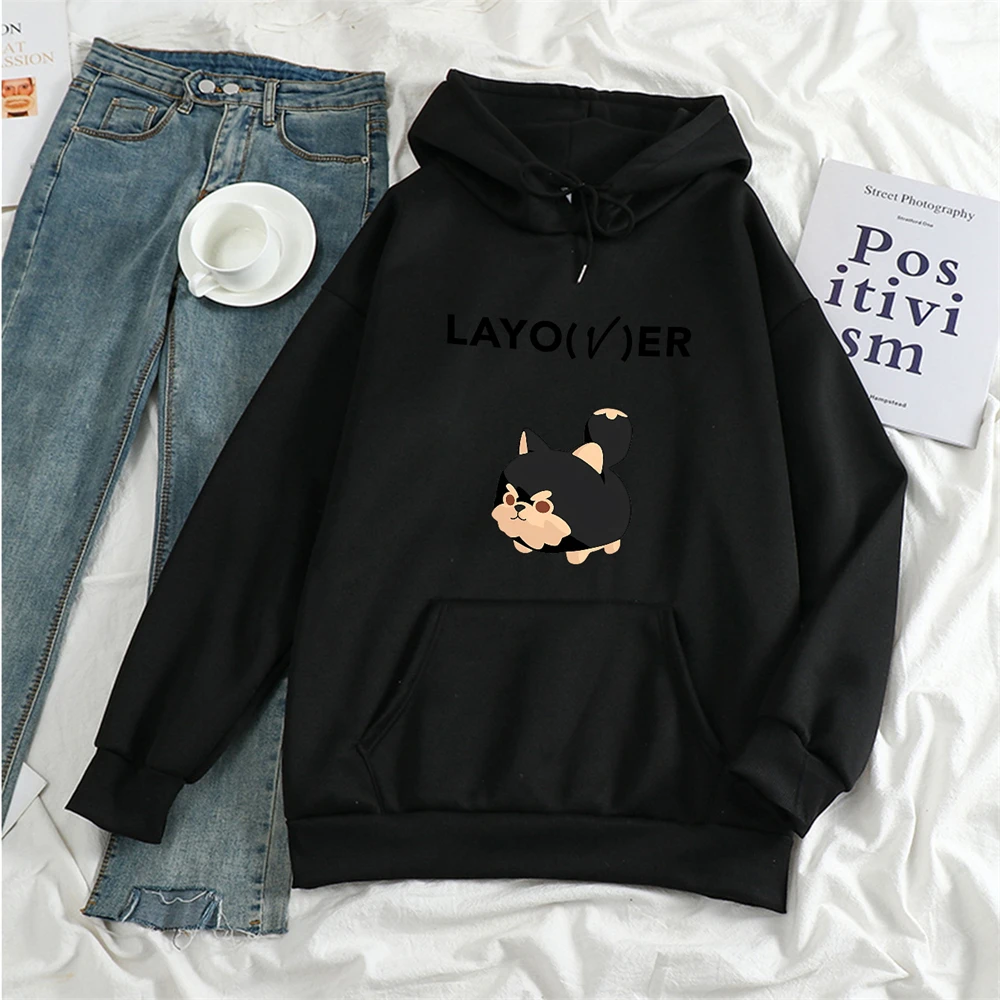 KPOP V Album LAYOVER Fashion Hoodie Kim Tae Hyung Cute Letter Printed Loose Hooded Sweatshirts Unisex Cartoon Pullover Fans Gift