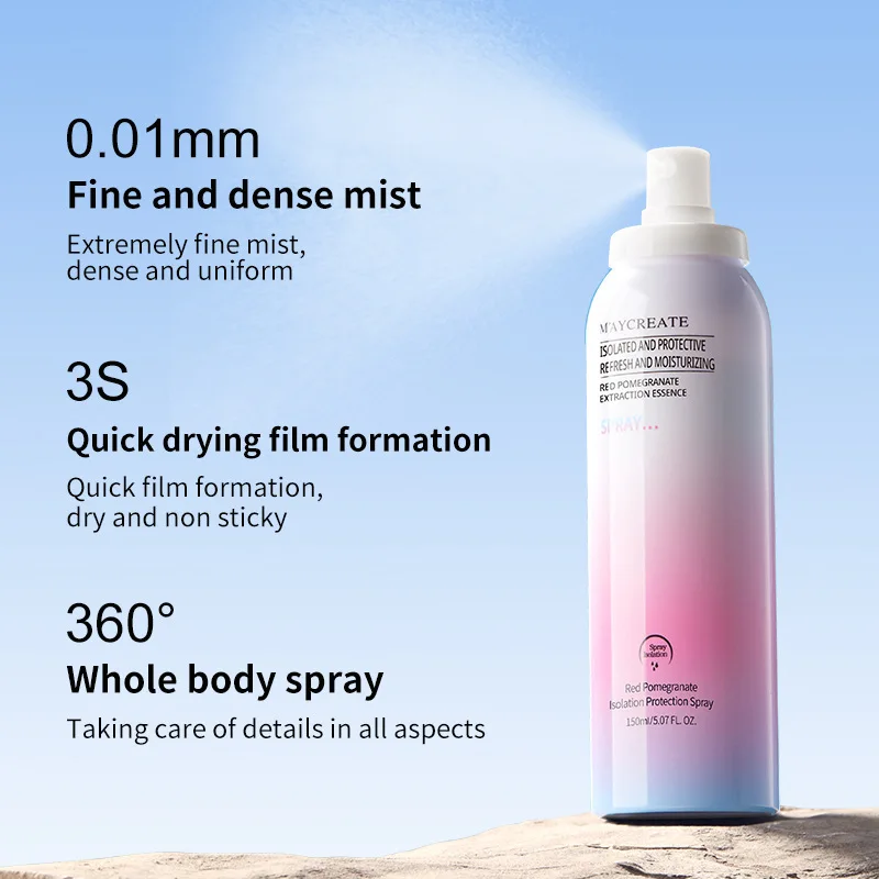 Spray protecteur d'isolation de grenade rouge hydratant 3 en 1 pour le visage et le cou, protections multiples