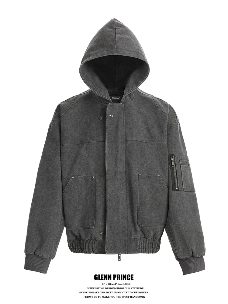 

GPstudio American Deconstructed Heavy Aircrt Bule Hooded Jaet Men Loose Workwear Vintage Teenage Outerwear