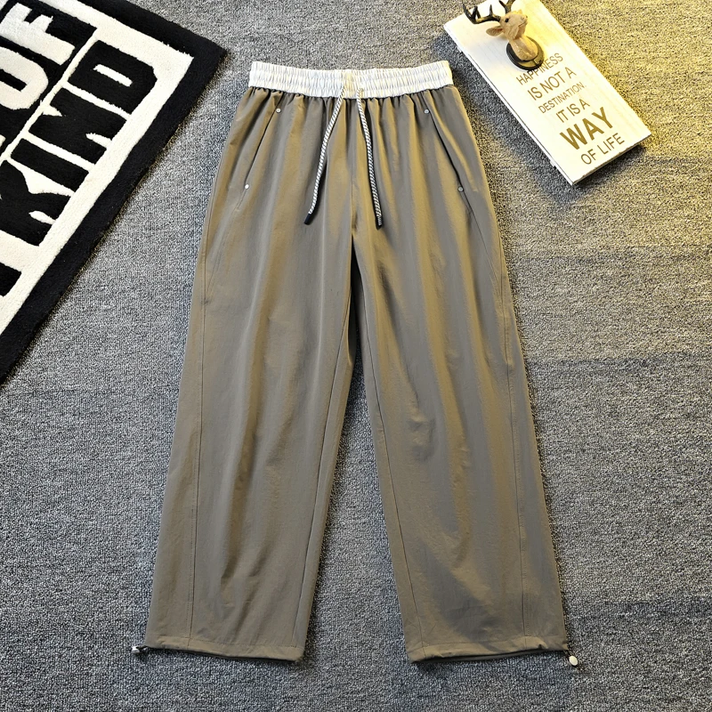 Men's Outdoor Sports Running Fitness Sweat Absorption Fast Drying Ice Silk Pants Fashionable and Trendy Loose Straight Leg Pants