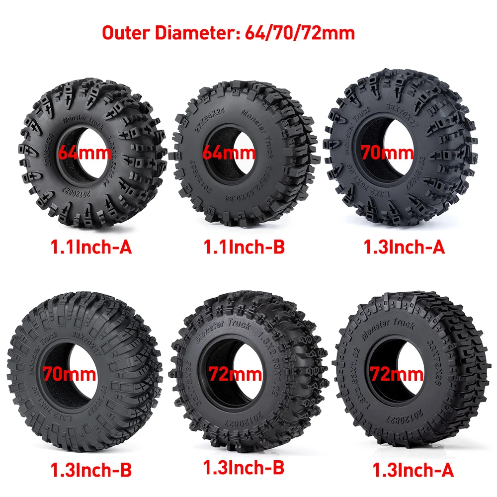 YEAHRUN 4Pcs 1.3" Rubber Tyres, 1.1Inch Mud Terrain Wheel Tires for 1/18 1/24 Micro Crawler TRX4M Axial SCX24 FMS FCX24 Parts