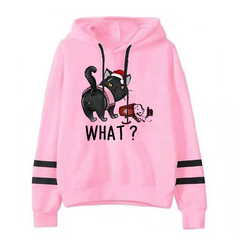 Women's New Fashion Hoodie Autumn and Winter Sportwear Anry Black Cat What Christmas Printed Oversized Women's Blouse Y2k Hoodie