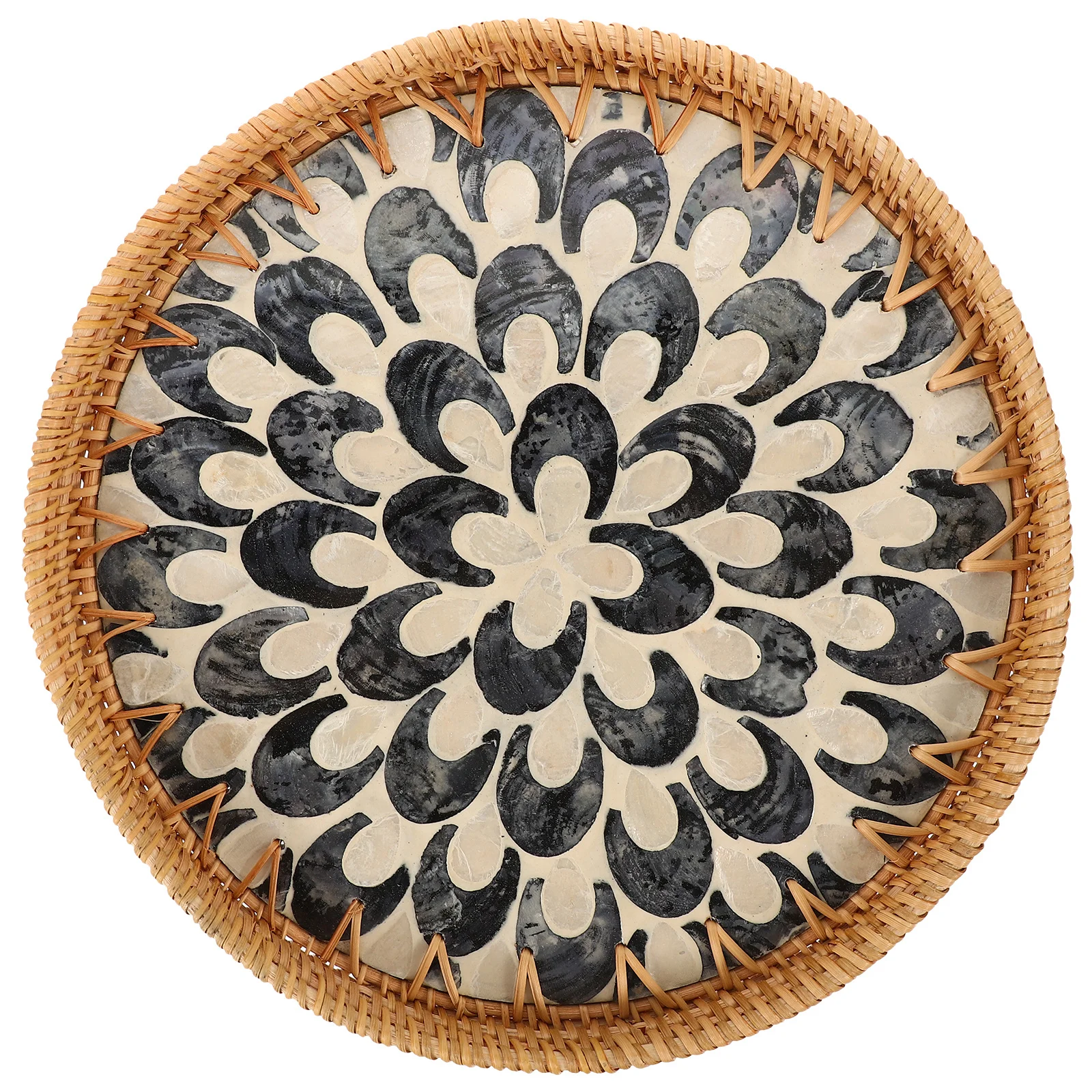 سعة كبيرة الروطان سلة مغزولة مستديرة الفاكهة وجبات خفيفة تخزين حامل المطبخ تخدم صينية ديكور المنزل المنظم